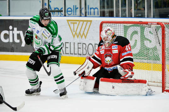Rögles Erik Thorell och Malmös målvakt Pontus Sjögren