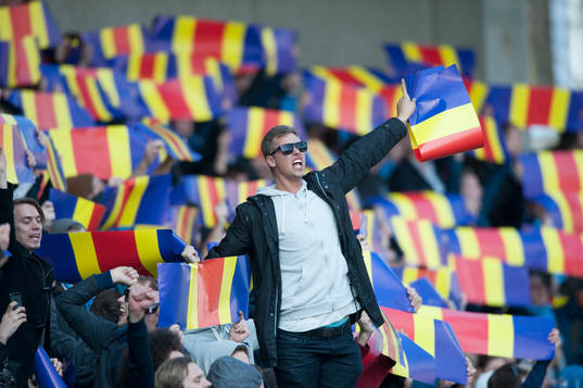 En Djurgården-supporter på Olympia i matchen i