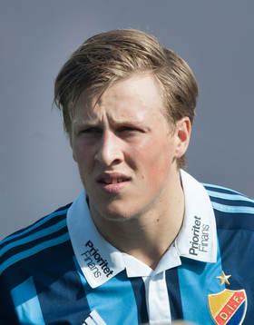 Djurgårdens Emil Bergström  i matchen i allsvenskan i