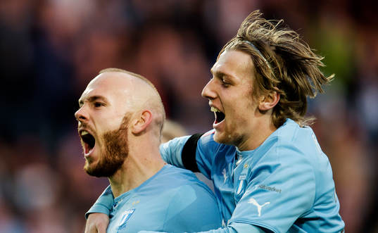 Malmö FFs Magnus Eriksson och Emil Forsberg jublar
