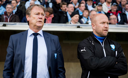 Malmö FFs tränare Åge Hareide och assisterande tränare