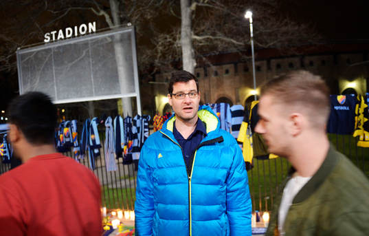 Djurgårdens Jonas Riedel deltar utanför Stadion i