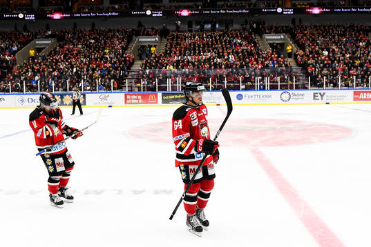 Malmö Redhawks Joey Tenute och Brian Ihnacak deppar