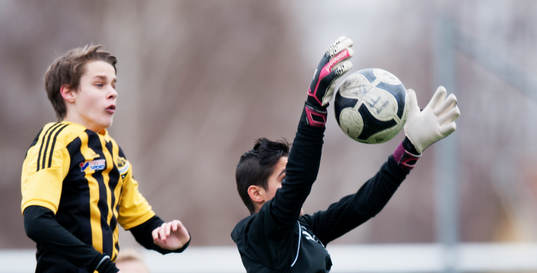 Hässleholms IF målvakt greppar bollen i DM-matchen för
