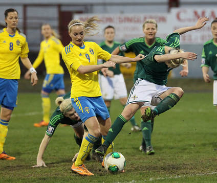 Sweden's Kosovare Asllani and Northern Ireland's Jessica