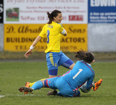 Sweden's Lotta Schelin is denied by Northern Ireland's Emma