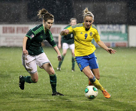 Sweden's Kosovare Asllani and Northern Ireland's Lisa Armour