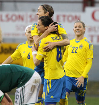 Sweden's Lotta Schelin celebrates her goal