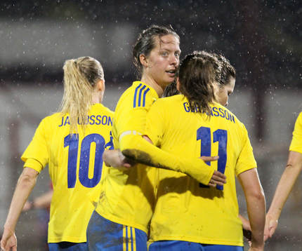 Sweden's Lina Nilsson celebrates her goal