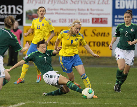 Sweden's Kosovare Asllani is taken down by Northern