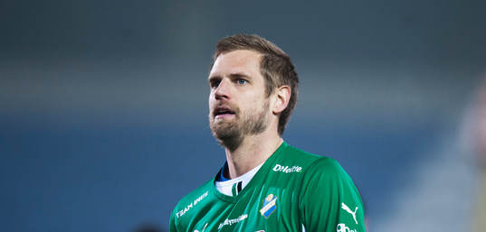 Östers målvakt Oscar Berglund i matchen i Superettan