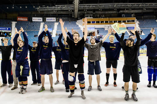 Djurgårdens spelare jublar på isen