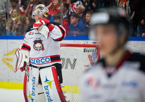Malmö Redhawks målvakt Pontus Sjögren deppar