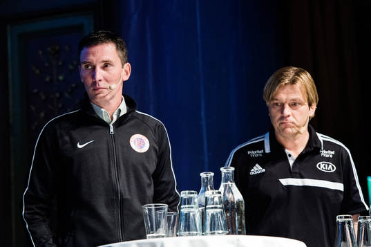 Rickard Nilsson tränare i KIF Örebro och Tony Gustavsson,