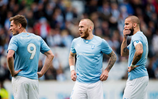 Malmö FFs Markus Rosenberg, Magnus Eriksson, Guillermo