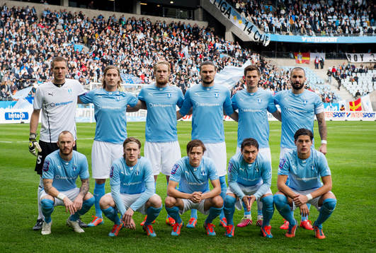 Malmö FFs lagbild övre raden Robin Olsen, Markus Halsti,