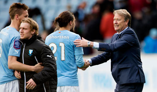 Malmö FFs tränare Åge Hareide och Erik Johansson