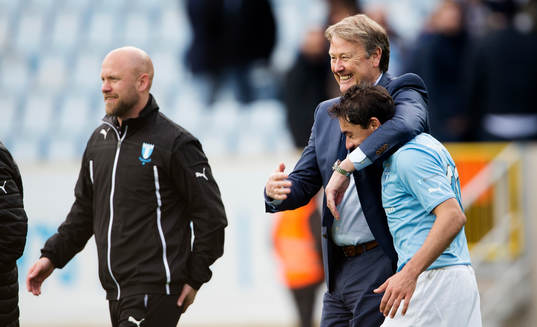 Malmö FFs tränare Åge Hareide och Ricardo Ferreira