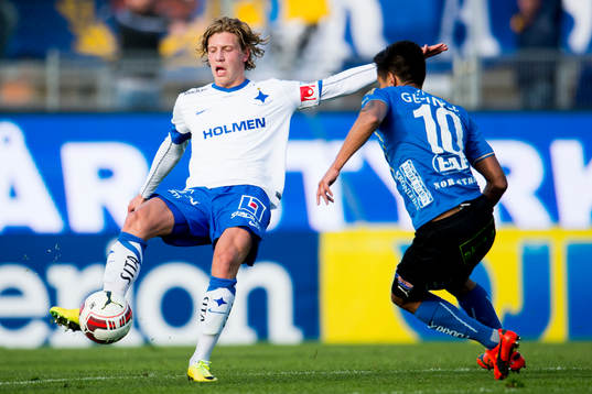 Norrköpings Alexander Fransson och Halmstads Antonio Rojas