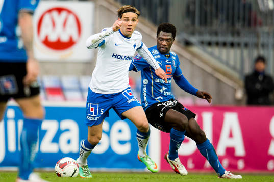 Norrköpings Christoffer Nyman och Halmstads King Osei Gyan