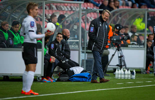 Malmö FFs tränare Åge Hareide skrattar och ser glad ut