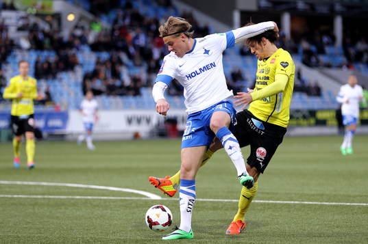 Duell mellan Norrköpings Christoffer Nyman och Mjällbys