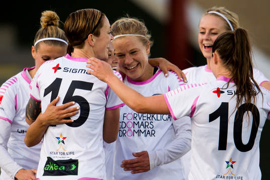 Rosengårds Katrin Schmidt (m) firar Alexandra Riley (ej i