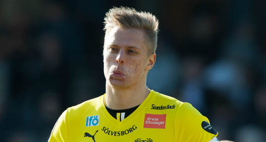 Mjällbys Mattias Håkansson i matchen i allsvenskan mellan