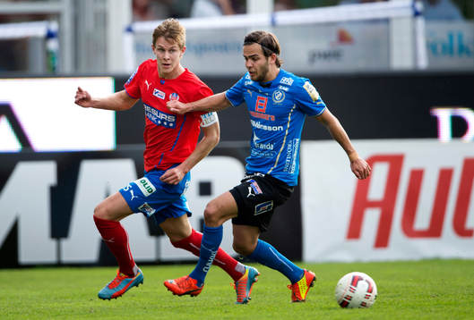 Helsingborgs Emil Krafth och Halmstads Kristinn Steindorsson