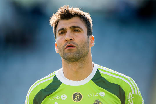 s målvakt Kyriakos Stamatopoulos innan fotbollsmatchen i