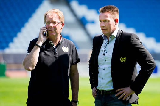 Mjällbys tränare Lars Jacobsson och sportchef Jörgen