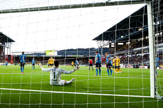 Halmstads målvakt Stojan Lukic uppgiven