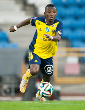 Ängelholms Monday Samuel i matchen i Superettan i fotboll