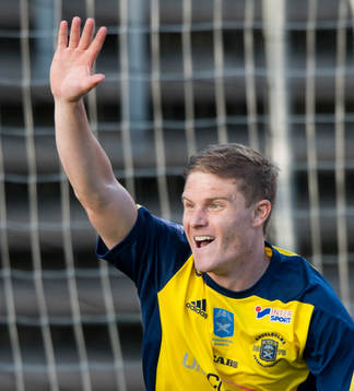 Ängelholms Eric Pothast jublar i matchen i Superettan i