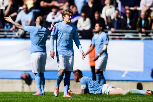 Malmö FFs Magnus Eriksson, Emil Forsberg, Miiko Albornoz