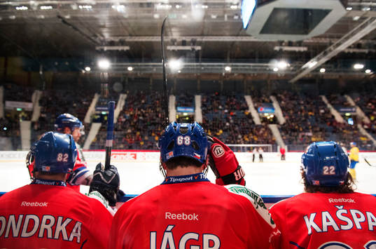 Tjeckiens Michal Vondrka, Jaromir Jagr och Lukas Kaspar