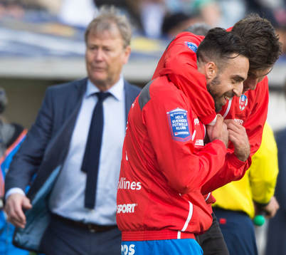 Slutsignal och Helsingborgs målskytt Abdul Khalili jublar