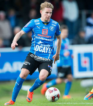 Halmstads Johan Blomberg i matchen i allsvenskan mellan