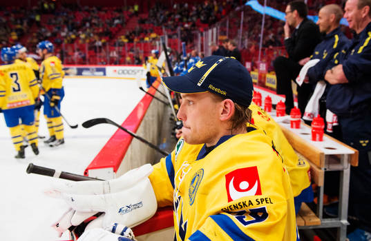 Sveriges målvakt Anders Nilsson byttes ut i andra perioden