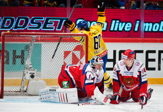 Rysslands målvakt Anton Khudobin och Alexander Kutuzov