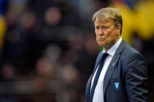 Malmö FFs tränare Åge Hareide i matchen i allsvenskan
