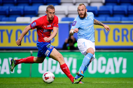 Helsingborgs Peter Larsson och Malmö FFs Magnus Eriksson