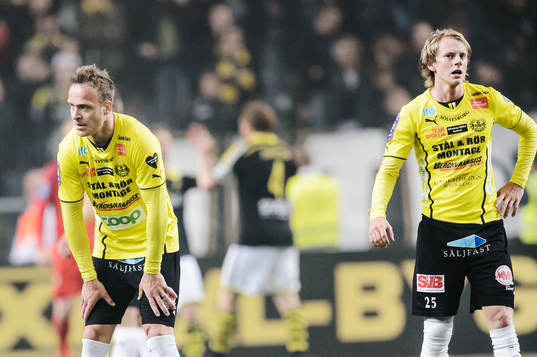 Mjällbys Marcus Ekenberg och Anton Dahlström deppar