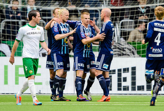 Husqvarnas spelare jublar och Hammarbys deppar
