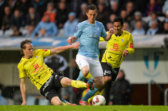 Malmö FFs Markus Rosenberg och Halmstads Fredrik Liverstam