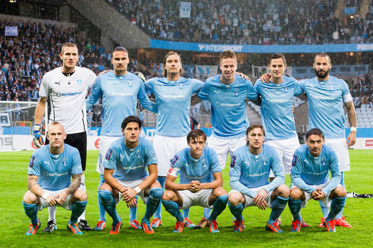 Malmö FFs startelva, över raden från vänster, målvakt
