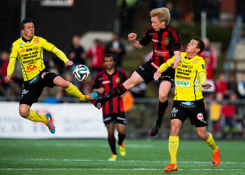 Mjällbys Kristian Haynes (v) och Daniel Nilsson (h)