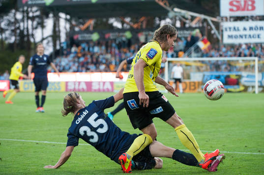 Mjällbys Danny Ervik och Malmös Pawel Cibicki  i