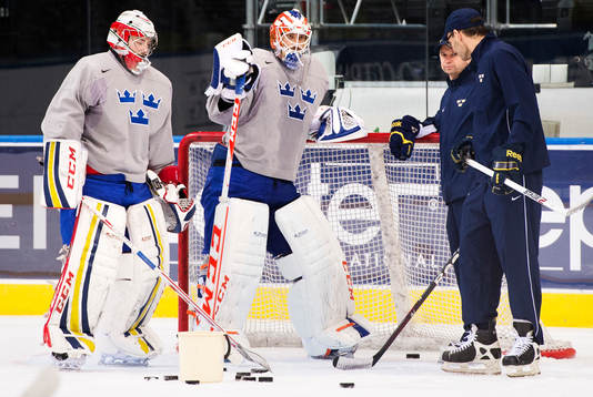 Målvakterna Linus Ullmark, Anders Nilsson, Stefan Ladhe,