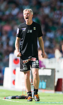 Varbergs tränare Jörgen Wålemark reagerar